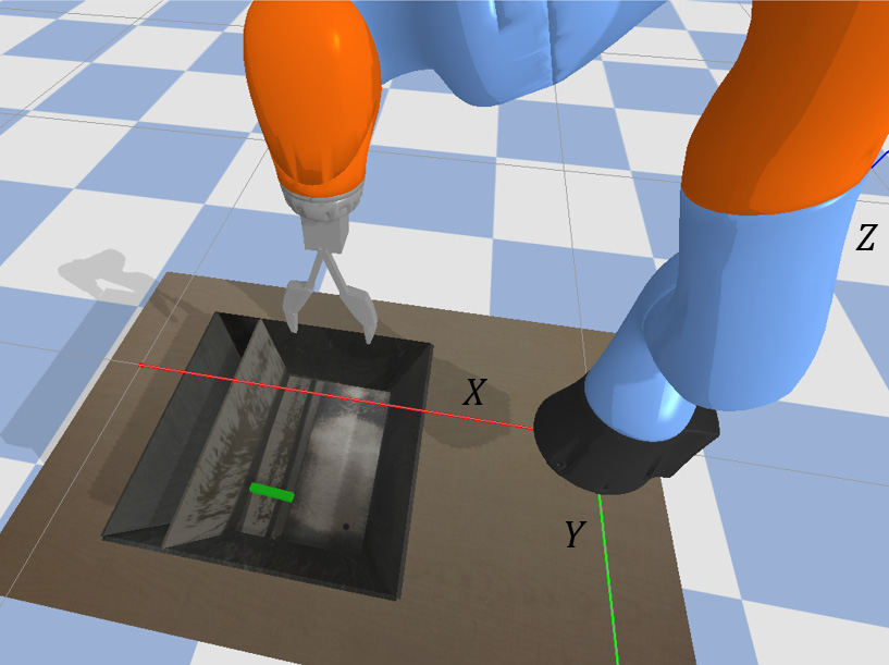 Figure 14.4 – Object grasping scene and the robot coordinate system
