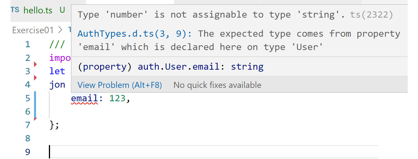 Figure 2.8: TypeScript showing the required data types for an object
