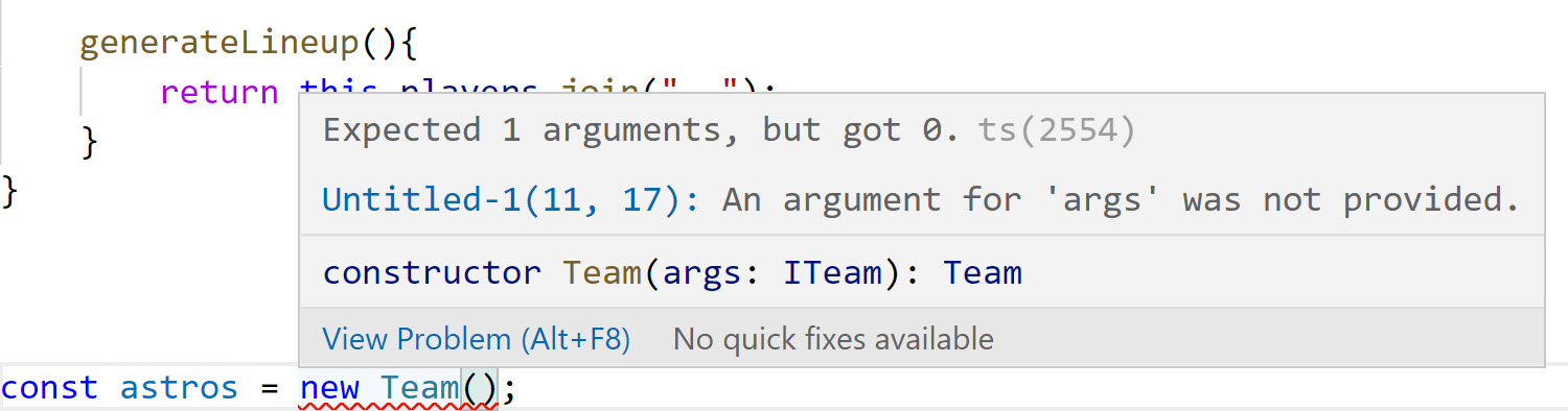 Figure 4.3: IntelliSense listing out the arguments needed by the class
