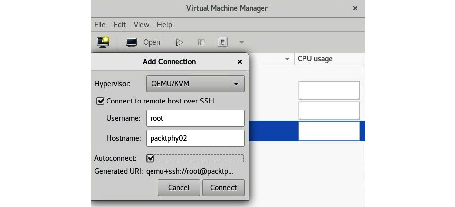 Figure 7.3 – Connecting to remote KVM host
