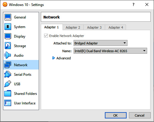 Figure 2.14 – Setting the network adapter

