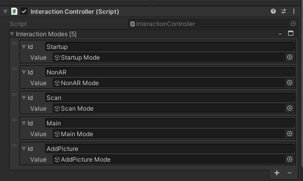 Figure 6.7 – Interaction Controller with AddPicture Mode added to the Interaction Modes dictionary
