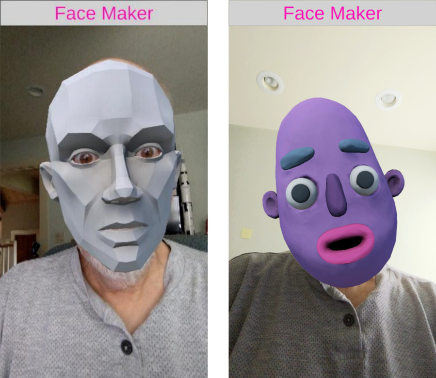 Figure 9.3 – Screen capture of myself with MrPlasticHead (right) and MrFacetHead (left)
