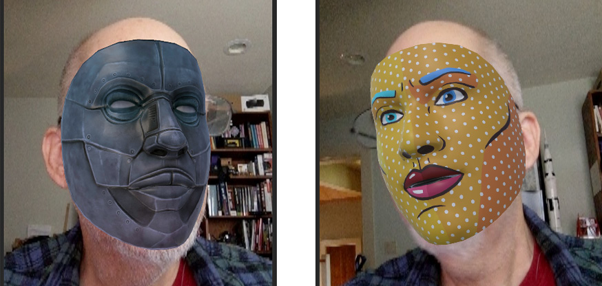 Figure 9.10 – Selfies using the Robot PBR material (left), and the Pop albedo texture (right)
