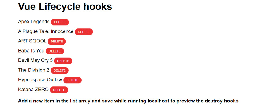 Figure 1.41: Output displaying Vue Lifecycle hooks
