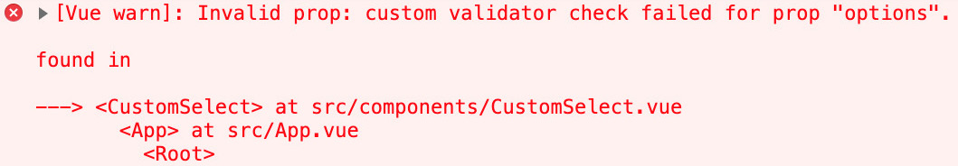 Figure 4.12: Vue.js warning when a custom validator fails
