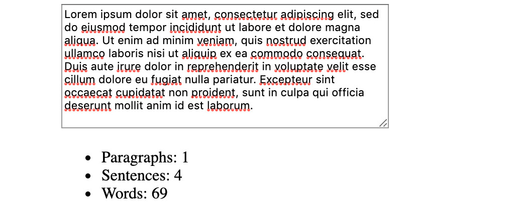 Figure 4.31: Textarea with counts updated when filled
