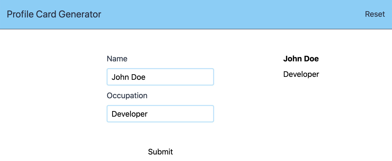 Figure 8.27: Application with AppProfileForm filled out and submitted
