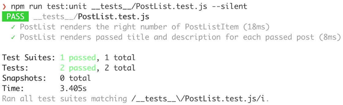 Figure 12.6: Test run for PostList with both shallow and mounted tests
