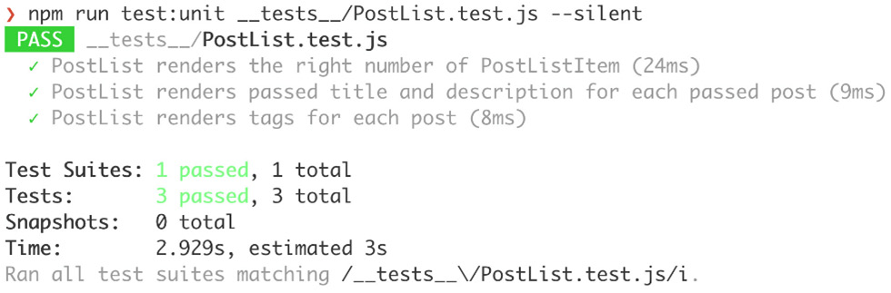 Figure 12.11: PostList tags test passing
