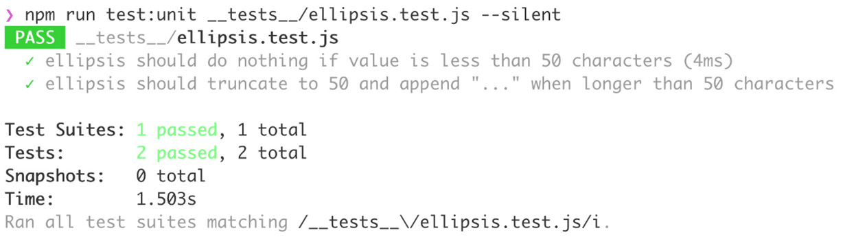 Figure 12.14: The ellipsis filter unit test passing
