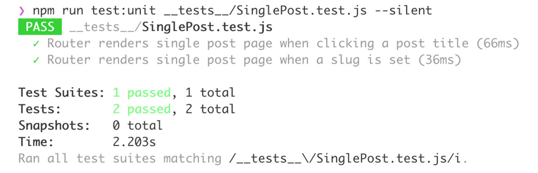 Figure 12.20: Routing tests passing for SinglePost
