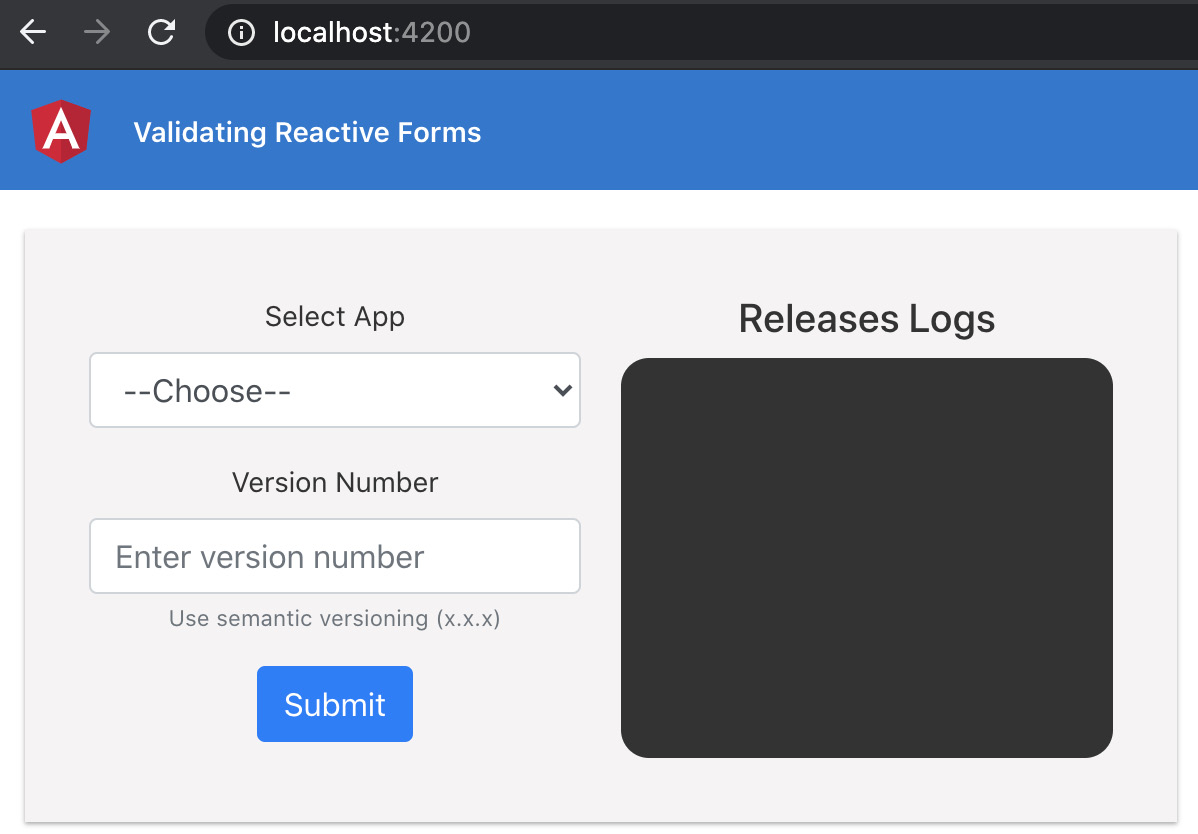 Figure 8.13 – The Validating Reactive Forms  app running on http://localhost:4200
