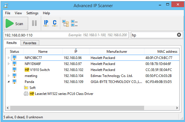 Figure 3.11 – An example of advanced IP scanner results