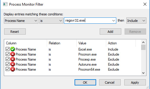 Figure 6.9 – Setting filters properly is crucial for success with ProcMon