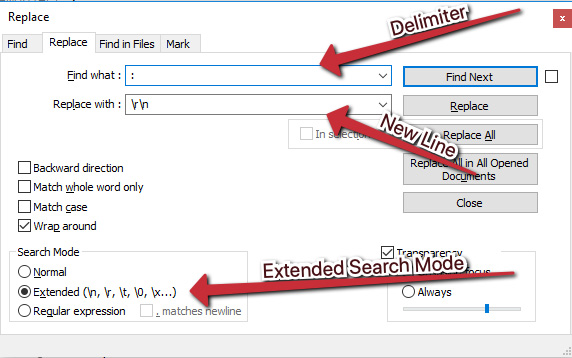 Figure 8.12 – Finding and replacing the delimiter within Notepad++
