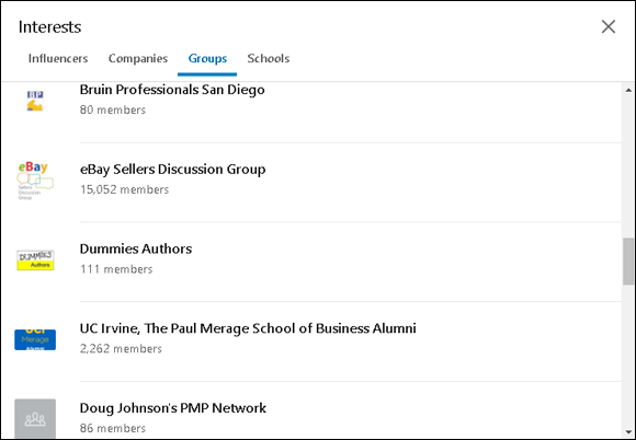 Snapshot of the LinkedIn page where you can group logos displayed in a profile.