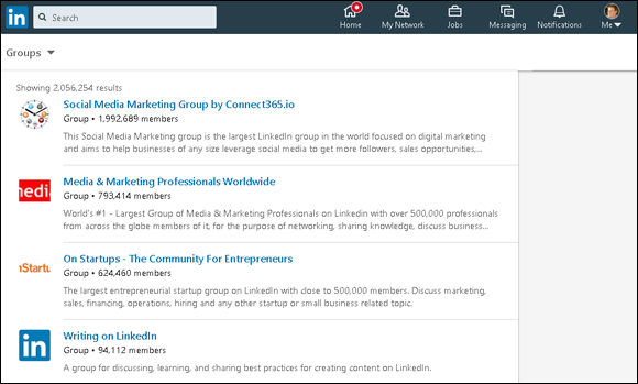 Snapshot of the LinkedIn page where the LinkedIn helps you discover groups to join.