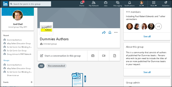 Snapshot of the LinkedIn page where you can start a conversation in your group.