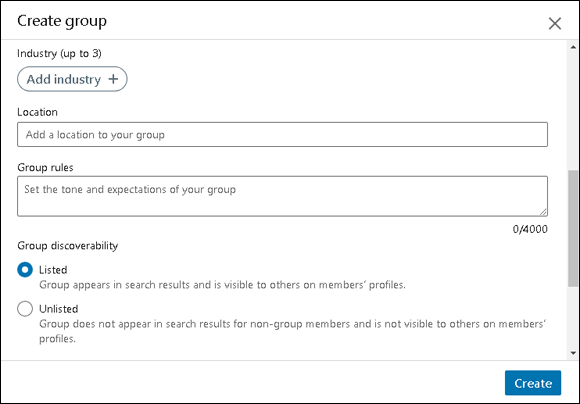 Snapshot of the LinkedIn page where the group request is ready to be submitted.