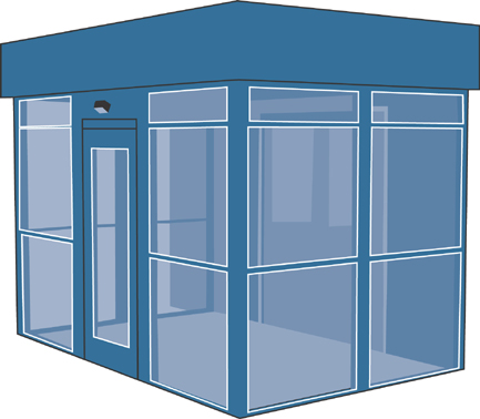 A simulation of glass vestibule is shown.