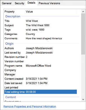A screenshot shows metadata in a Microsoft Word File.