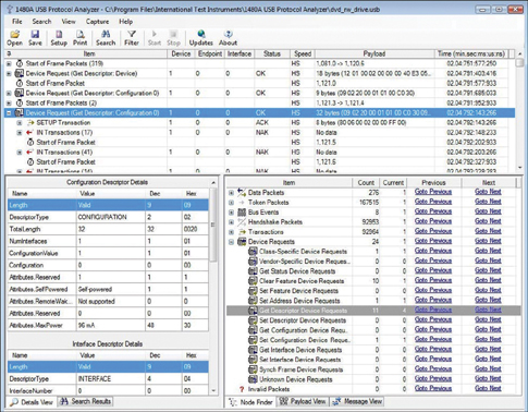A screenshot shows the protocol analyzer report.