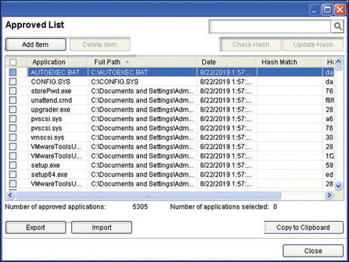 A screenshot shows the Windows application approved list.
