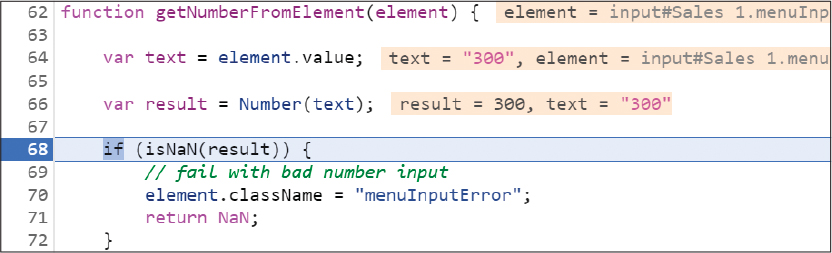 A screenshot of the getNumberFromElement function.