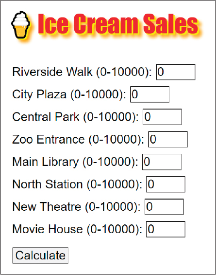 A screenshot of ice creams sales application of poor layout.