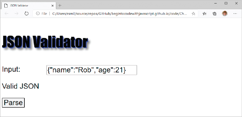 A screenshot of JSON validation application is shown.