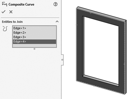 An illustration of a rectangular photo frame with a composite curve menu on the left displaying entities to join drop down with edge 4 option selected.