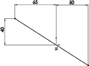 An illustration of a sloping line measuring 65 and 50. The height of the line measuring 56 is 40.