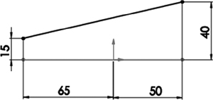 An illustration of a rising line and a horizontal line in parallel measuring 65 and 50. The space between the two lines is 15 on the starting and 40 on the end.
