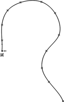 An illustration of a curved line with an arch shape and the right end of the arch bends inward into a curve.