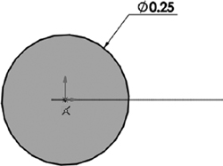 An illustration of a circle measuring 0.25 with a horizontal line extending out to the right from the center.