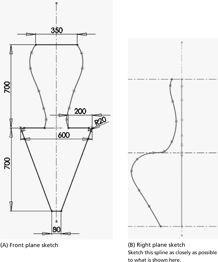 A figure depicts the front plane sketch and the right sketch of an S-shaped chair.