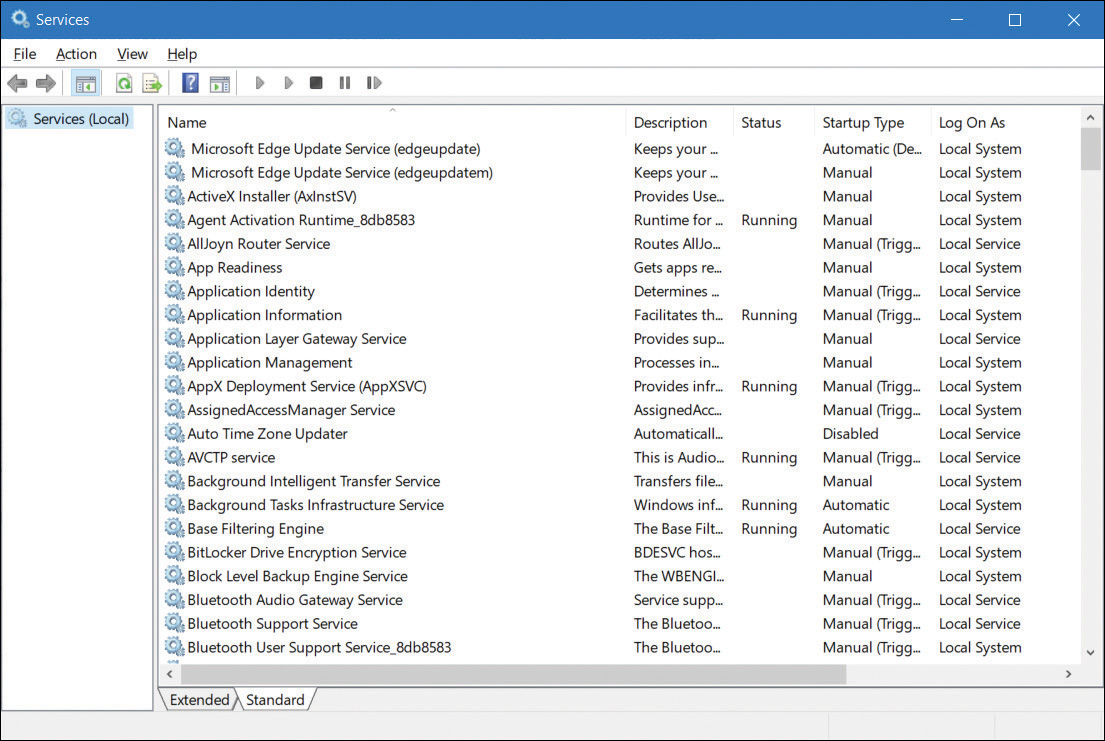 A screenshot shows the Services management console. A list of services is displayed alphabetically.  