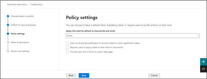 This is a screenshot of the Policy Settings page with the options for the policy.