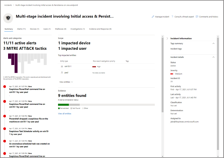 This is a screenshot of an incident on the summary view in the Microsoft 365 Security portal.