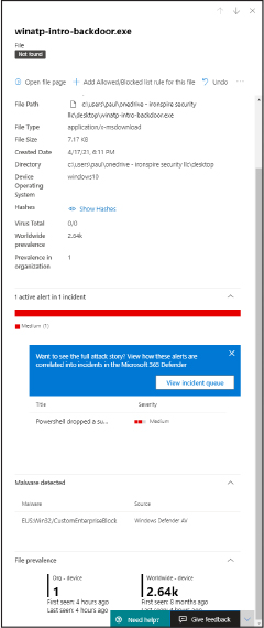 This is a screenshot of the File fly-out menu in the Microsoft 365 Security portal.