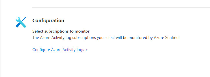 This is a screenshot that shows the Azure Activity data connector page, where users can follow the configuration steps required to activate this data connector. This screenshot shows the configuration instructions. At the bottom is a Configure Azure Activity Logs link.