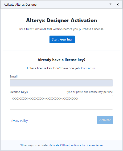   Alteryx Designer Activation