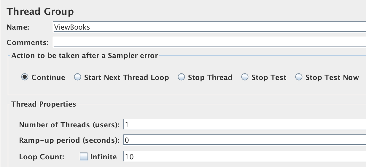 Thread Group configuration to run one request ten times