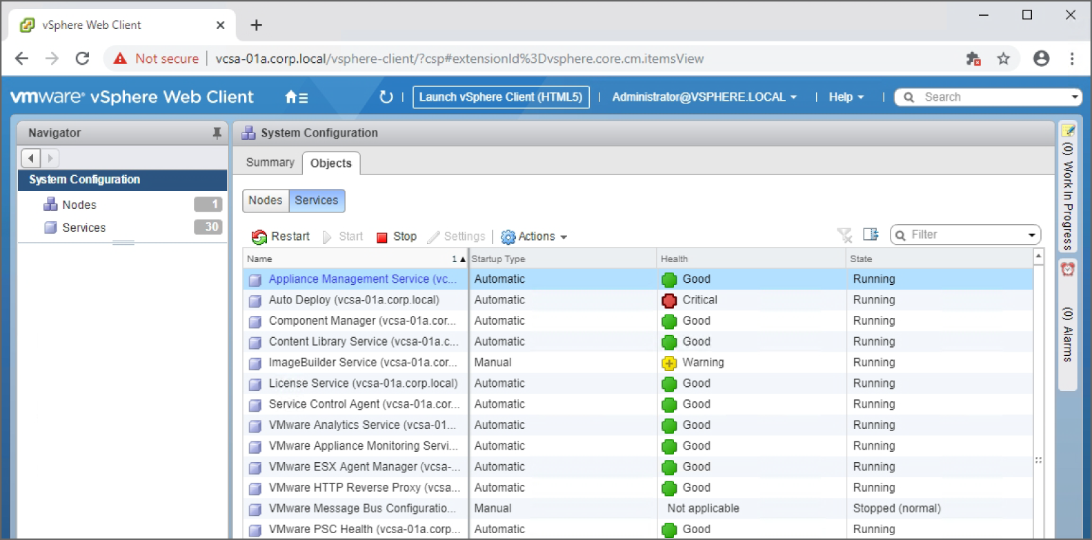 Snapshot of the Flex client System Configuration section shows vCenter services.