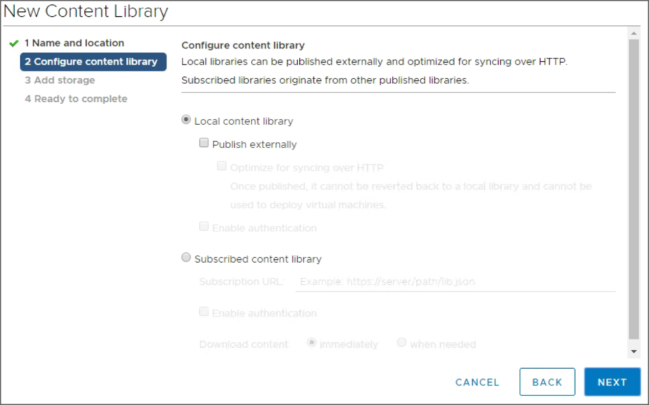 Snapshot of leaving the default Local Content Library selected and click Next.