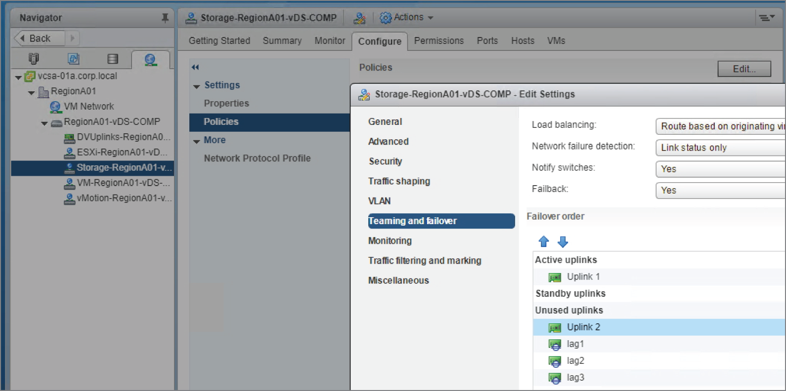 Snapshot of setting up iSCSI binding on a vDS.