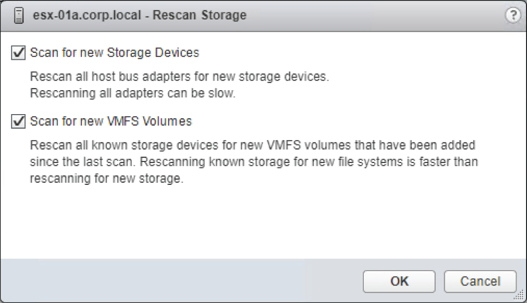 Snapshot of rescanning storage options.
