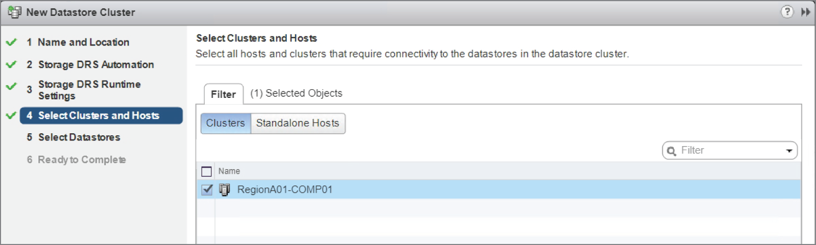 Snapshot of selecting the cluster from where the hosts are in.