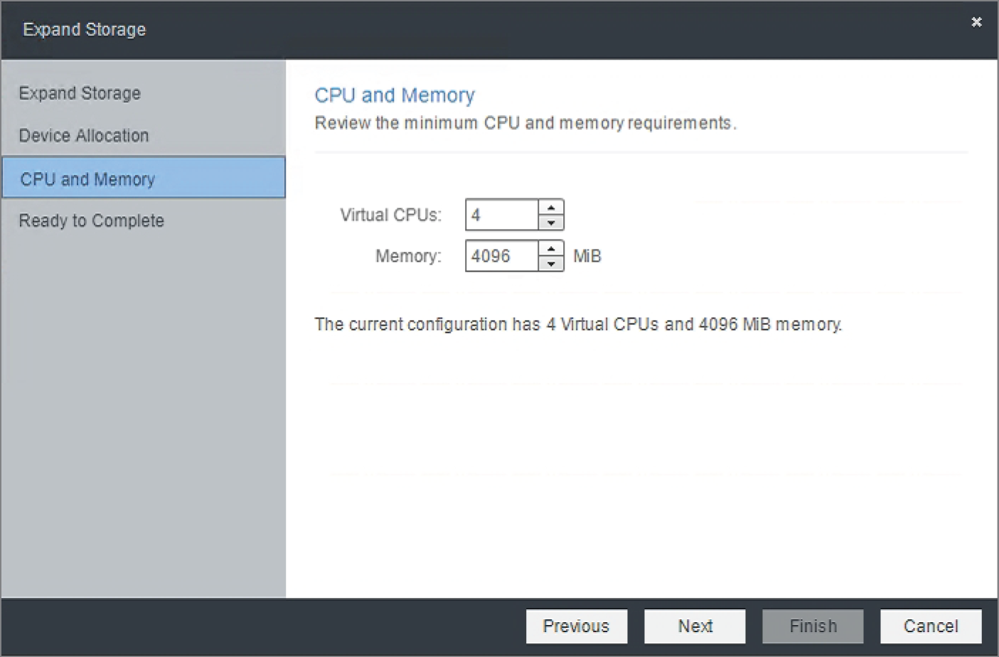 Snapshot of changing the RAM setting for the VDP appliance.